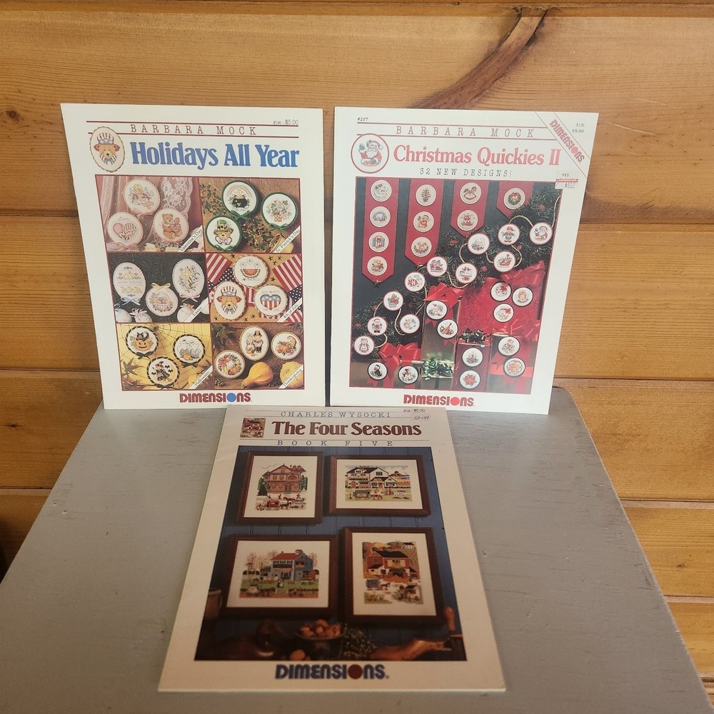 Lot of 3 Barbara Mock Dimensions Vintage Cross-Stitch Patterns Christmas Seasons
